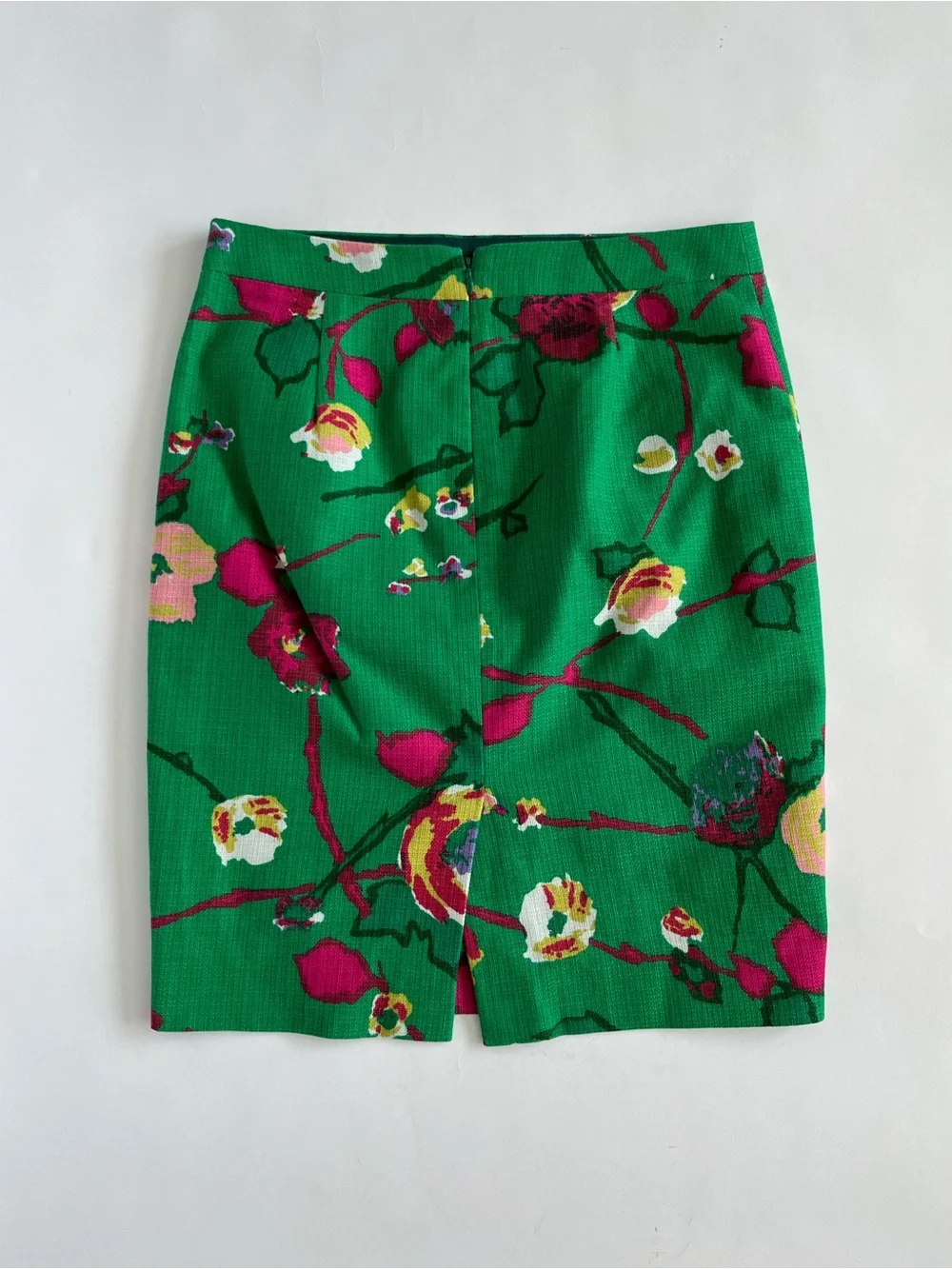 J. Crew Green Floral Pencil Skirt with Pink Accents